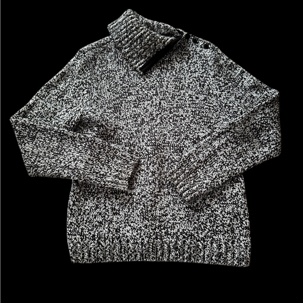 Chaps Knit Sweater Women Size PL Petite L Asymmetrical Neck Black/white